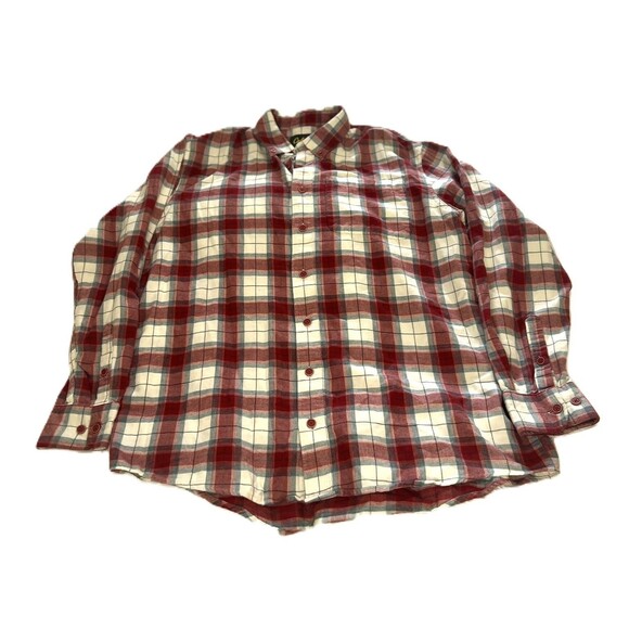 Cabela's Men's Red/White Plaid Flannel 100% Cotton Button Down Shirt Size L Tall - Picture 3 of 11